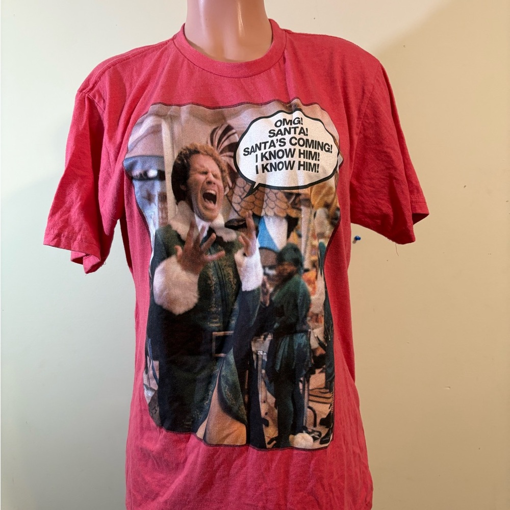 ELF OMG Santa’s Coming I‎ Know Him large Christmas Will Ferrell Tee red t-shirt